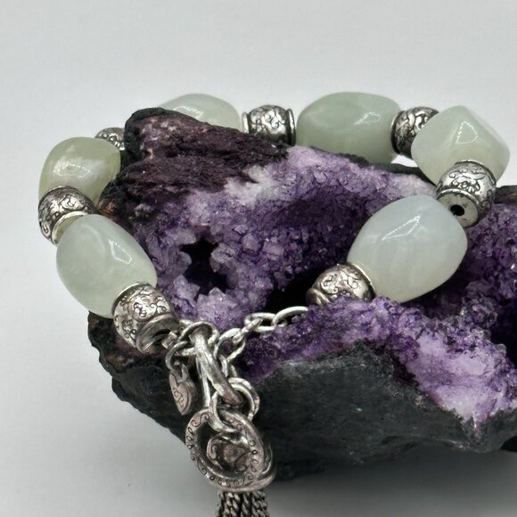 Brighton Serpentine Jade Bracelet w/ Tassel Silver Plated Toggle 7.5 Inch - Picture 1 of 10